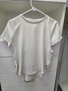 LOFT Cream Short-Sleeve Round-Neck Blouse